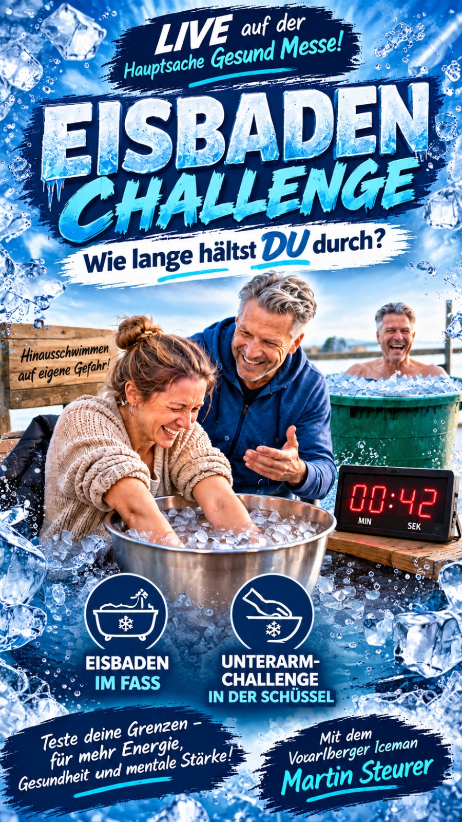 Eisbaden Challenge – live auf der Hauptsache Gesund Messe, mit dem Vorarlberger Iceman Martin Steurer